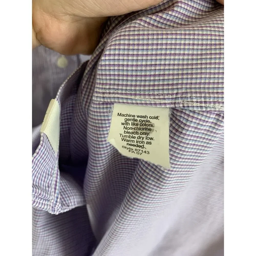 J. Crew Shirt Mens Medium 15-15.5 Purple White Micro Gingham Check 2-Ply Cotton